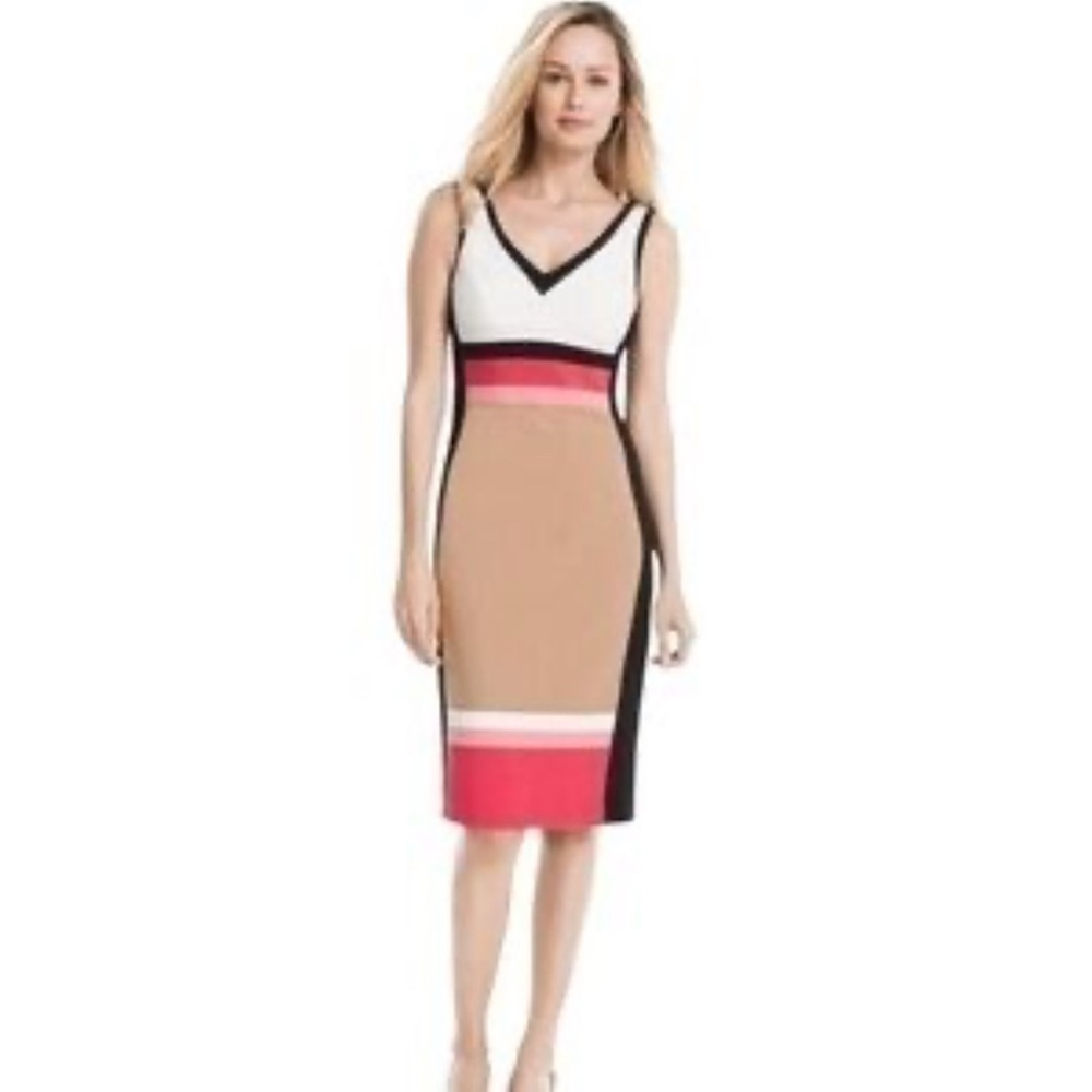 White House Black Market V-Neck Colorblock Midi Dress